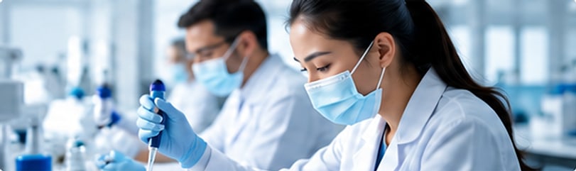 Scientists working with pipettes in the NovaPlus+ laboratory
